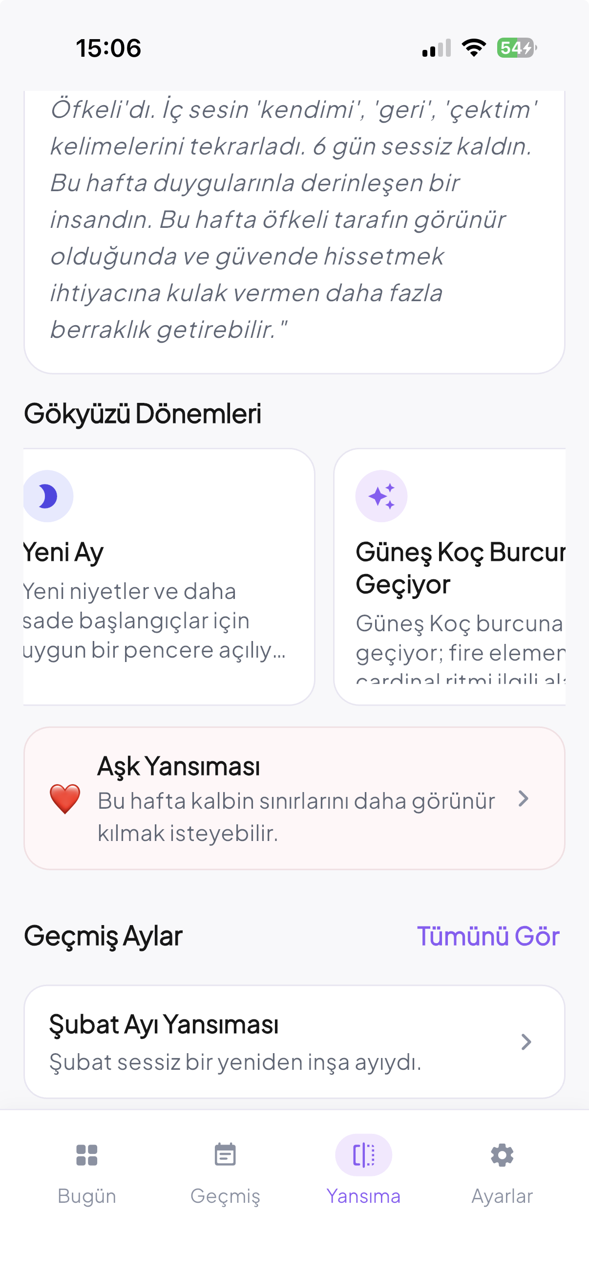1Ben aylık yansıma detay ekranı
