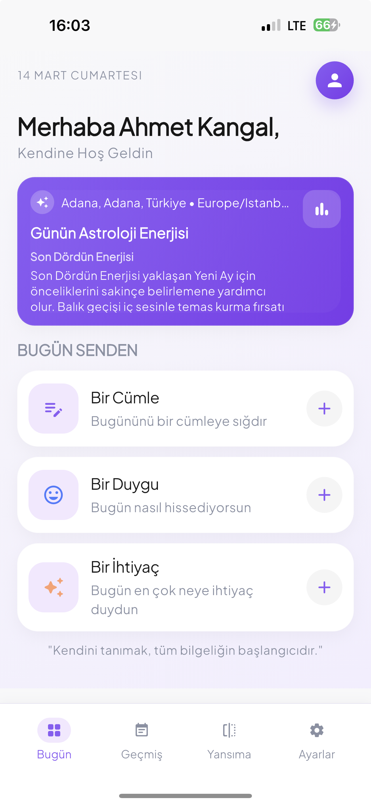 1Ben bugün ekranı